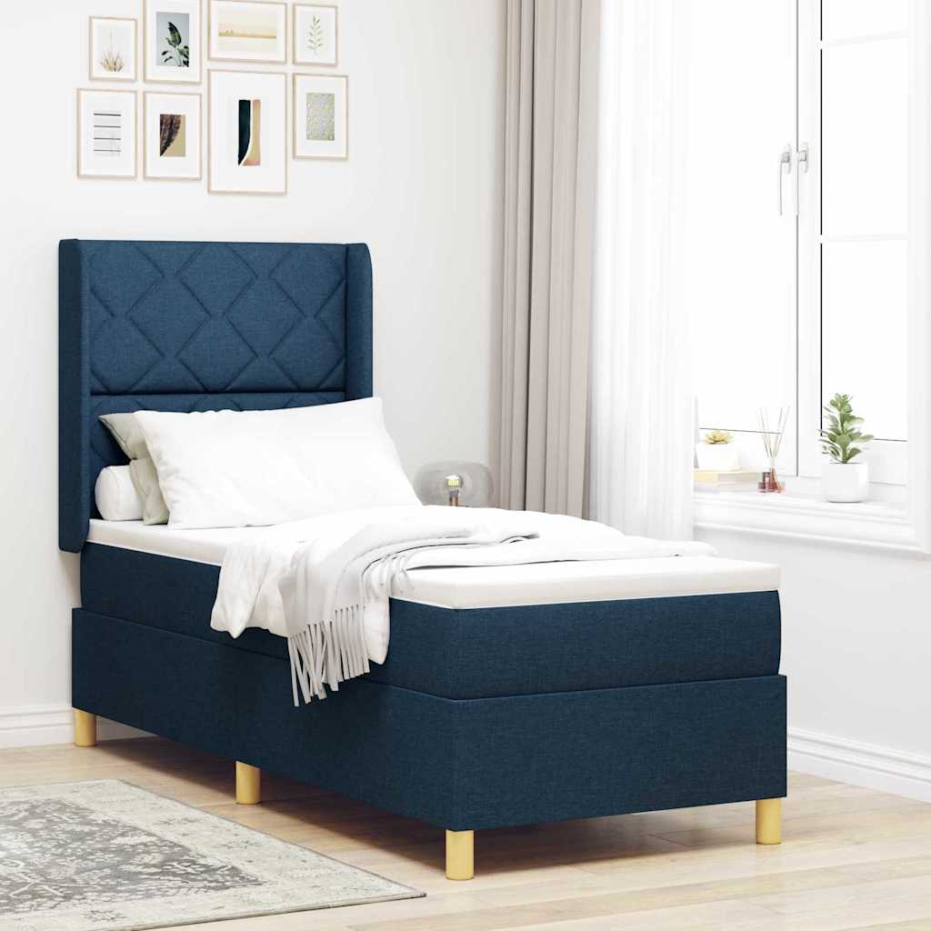 Boxspringbett Mit Matratze Stoff Blau