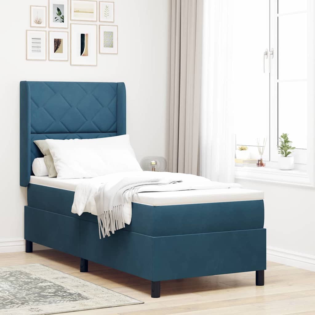 Boxspringbett Mit Matratze Samt Dunkelblau
