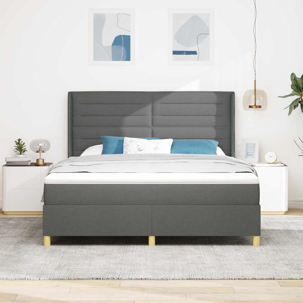 Boxspringbett Mit Matratze & Led Stoff Dunkelgrau