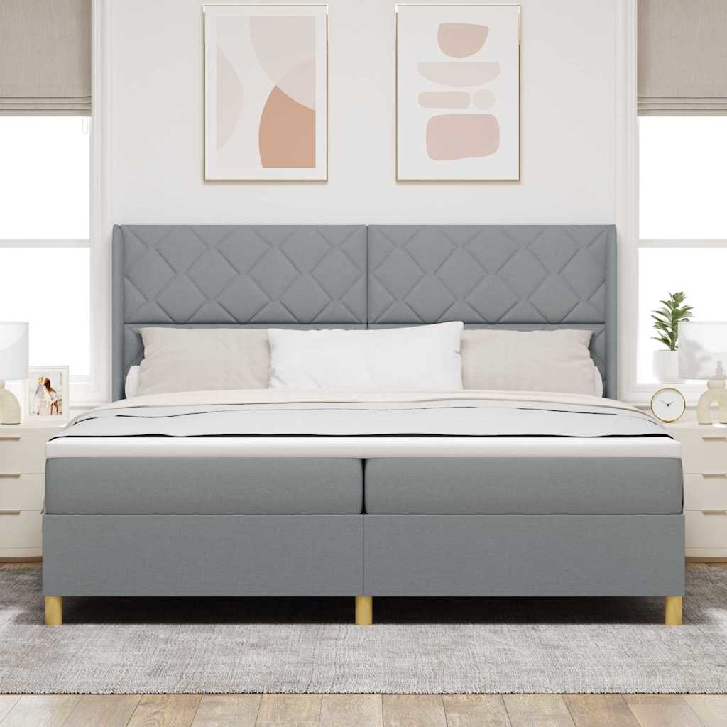 Boxspringbett Mit Matratze & Led Stoff Hellgrau
