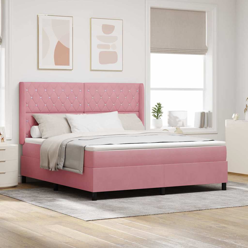 Boxspringbett Mit Matratze & Led Samt Rosa