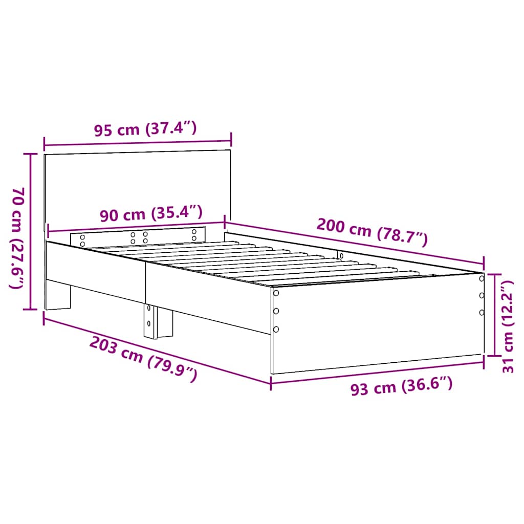 Bettgestell Schwarze Eiche 90 X 200 Cm Holzwerkstoff