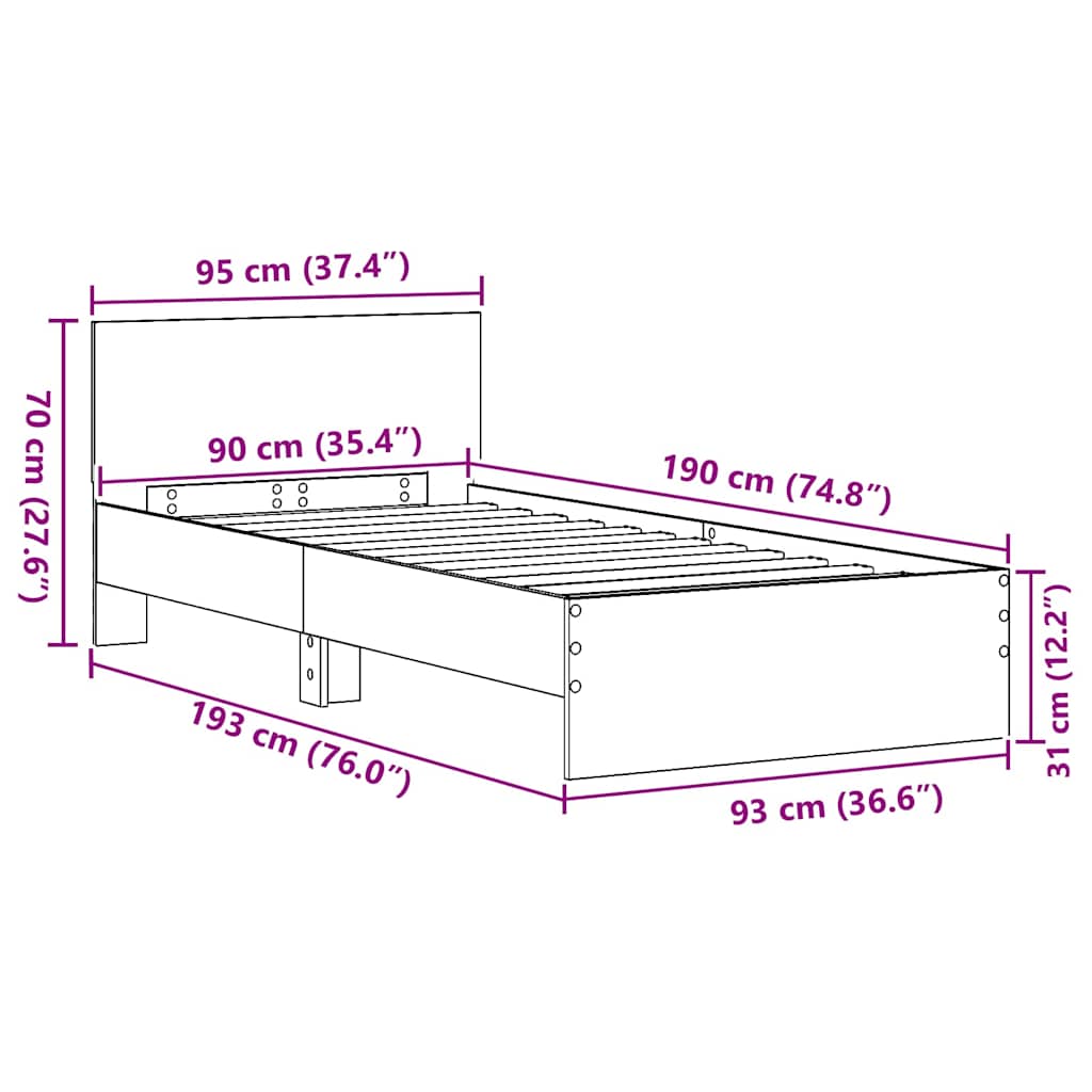 Bettgestell Schwarze Eiche 90 X 190 Cm Holzwerkstoff