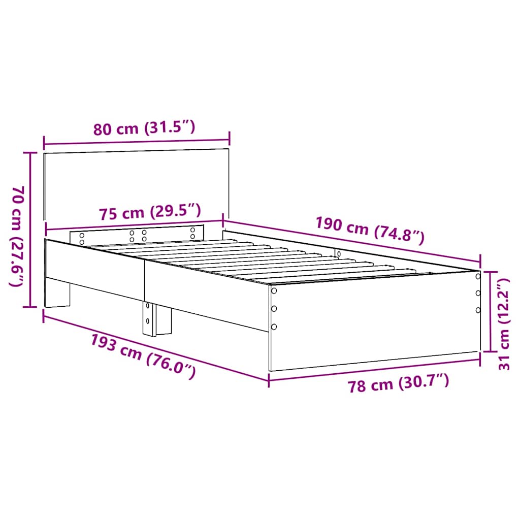 Bettgestell Schwarze Eiche 75 X 190 Cm Holzwerkstoff