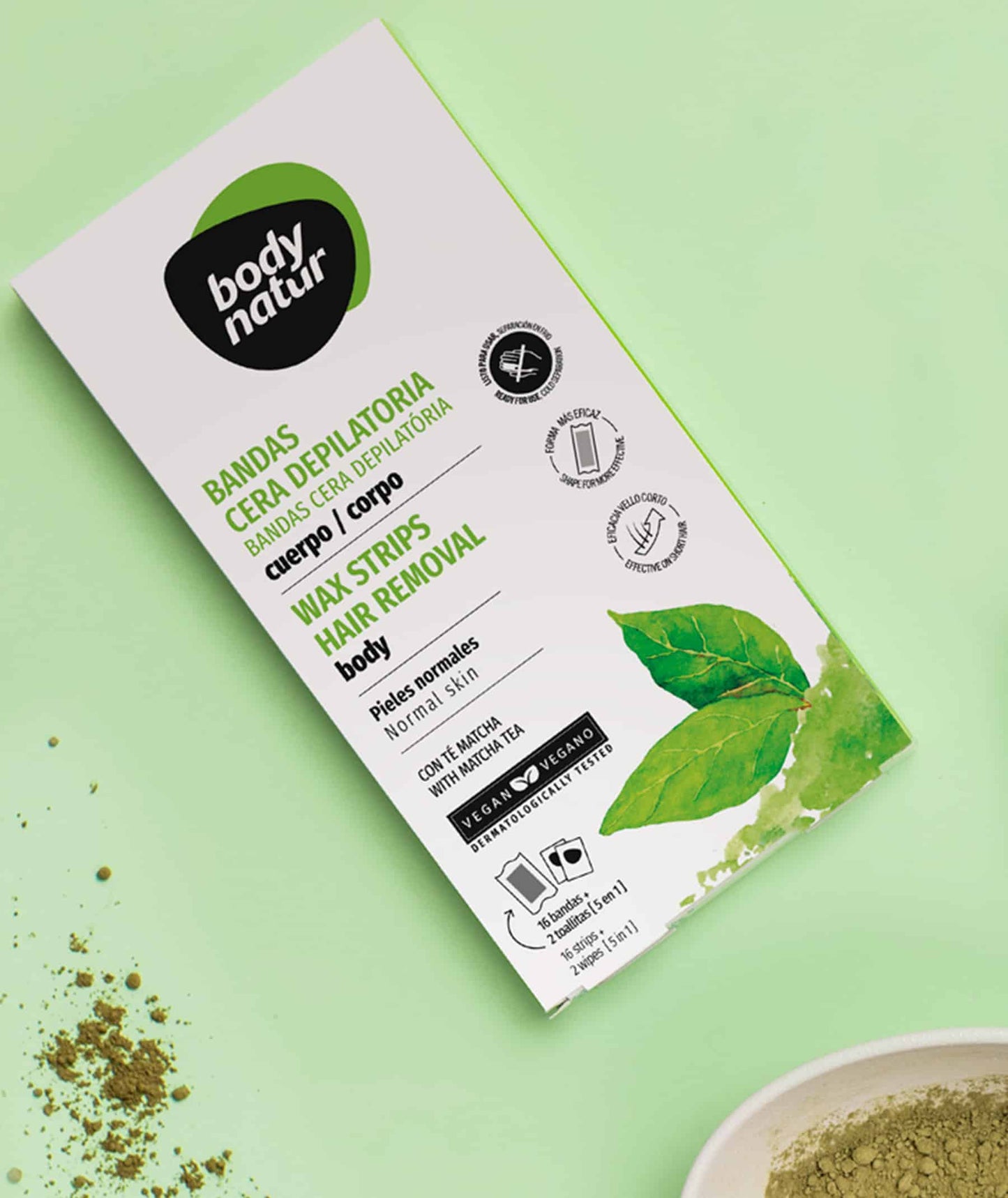 BODY NATUR Bandas Cera Depilatoria Cuerpo Té Matcha 16 U Kosmetik