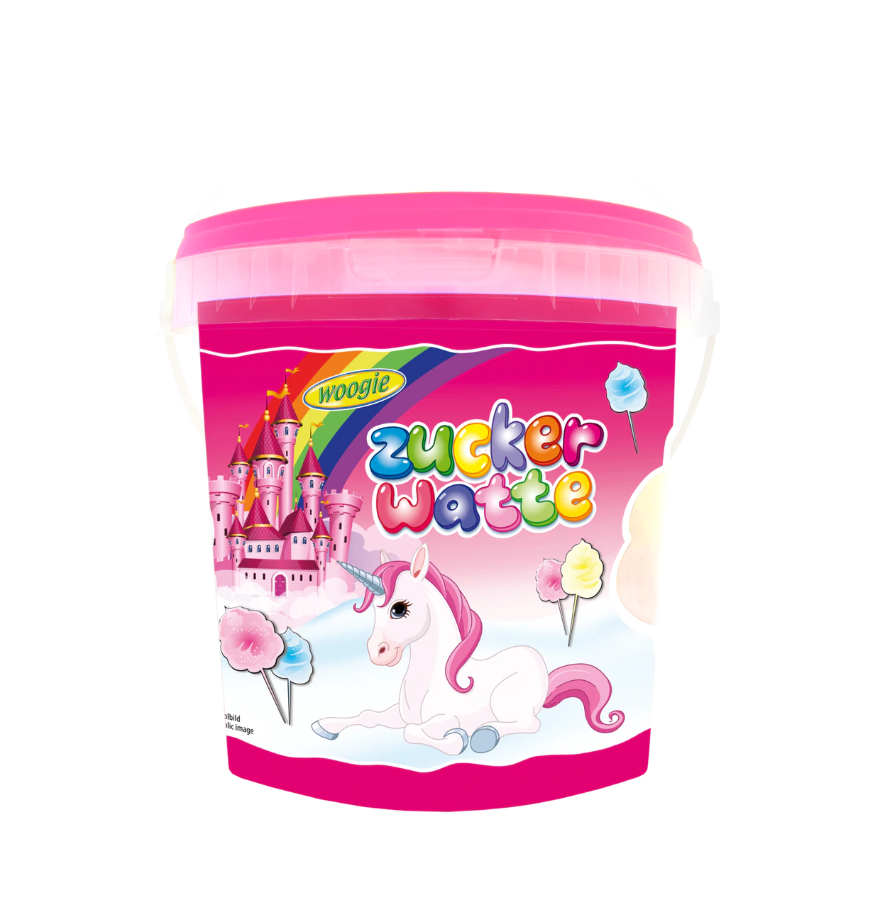 Woogie Einhorn Zuckerwatte Eimer 50g Flauschig süße Zuckerwatte