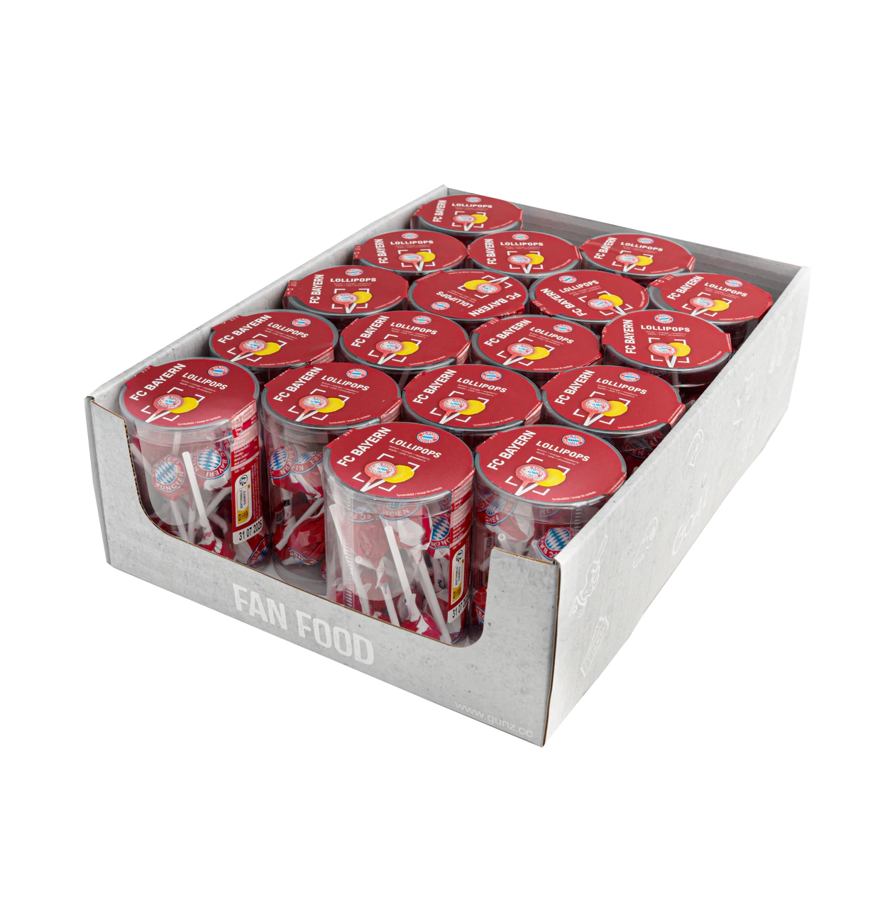 FC Bayern München Lollipops 150g Leckere Lollipops in den Geschmacksrichtungen: Zitrone, Orange, Apfel, Cola, Himbeere und Erdbeer