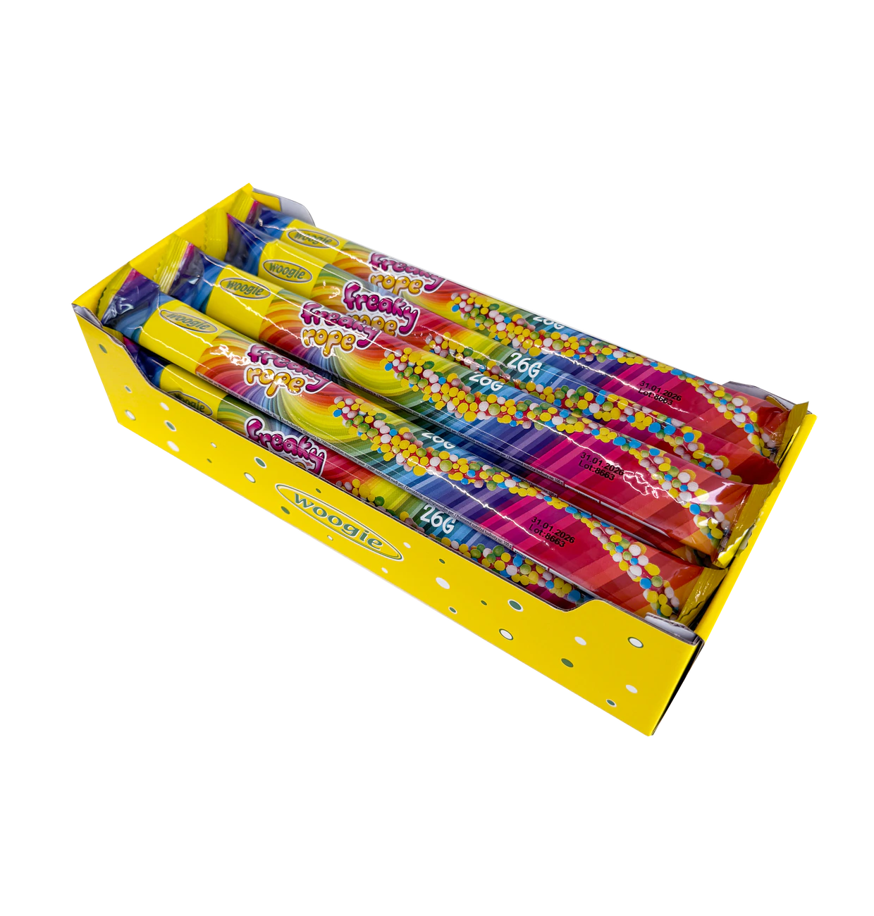 Freaky Rope 26g Fruchtgummi Schlange mit Erdbeergeschmack mit Ummantelung aus bunten Zucker Perlen