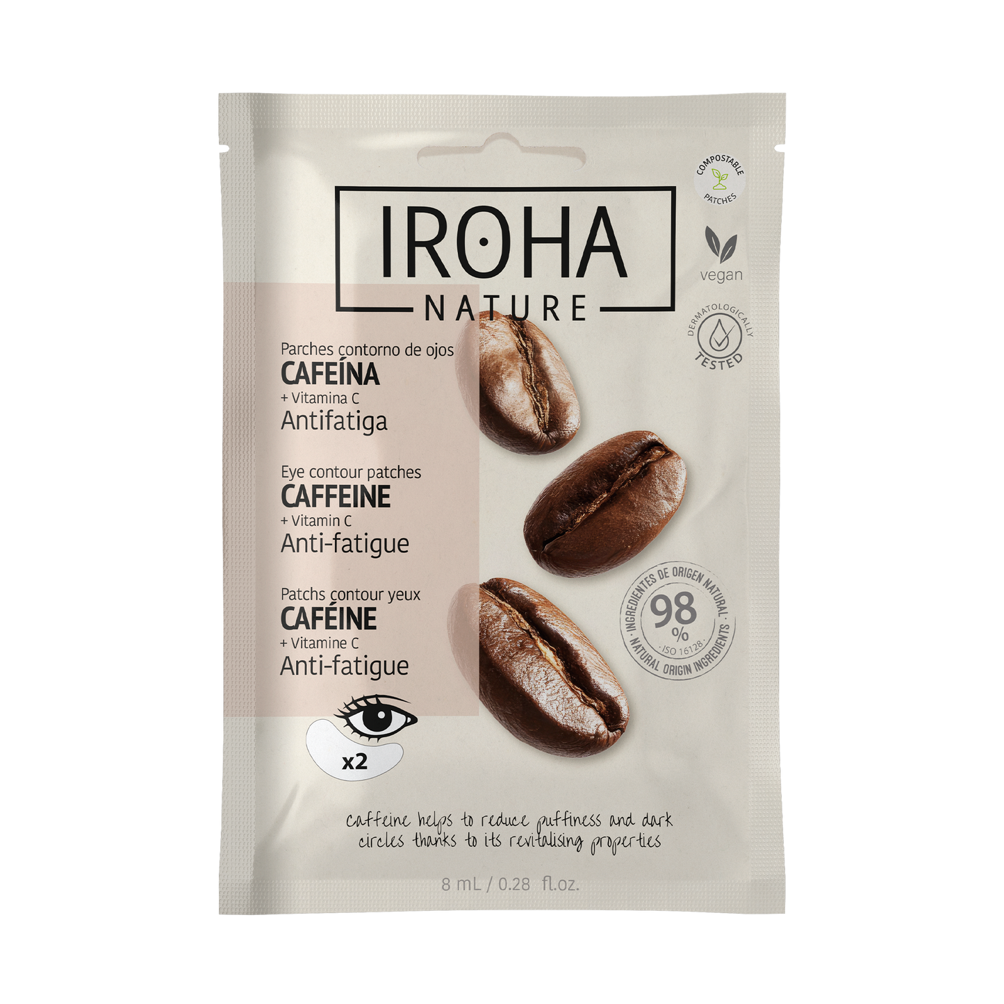 IROHA NATURE Cafeina Augenpads 8 ml Patches für die Augenpartie