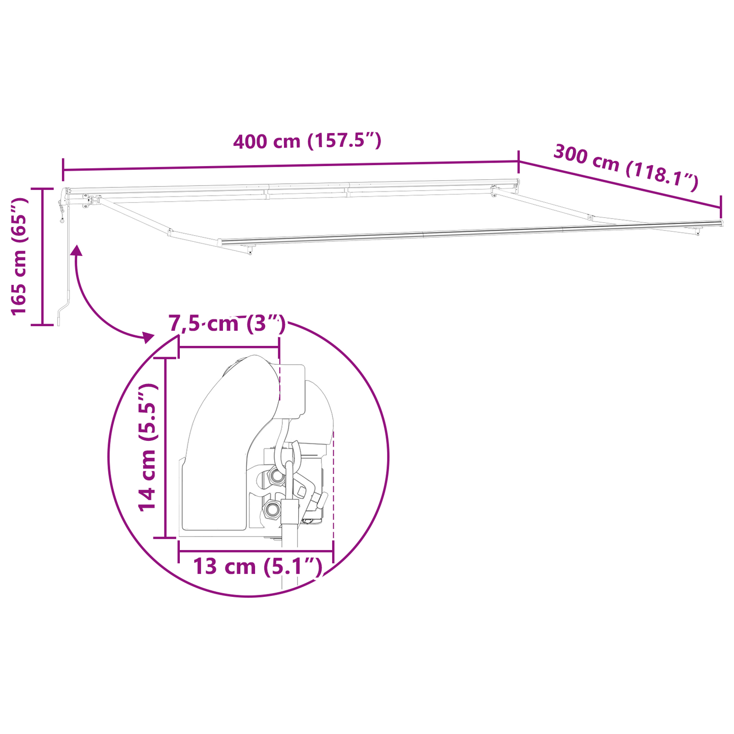 Automatische Einziehbare Markise 400X350 Cm Weiß
