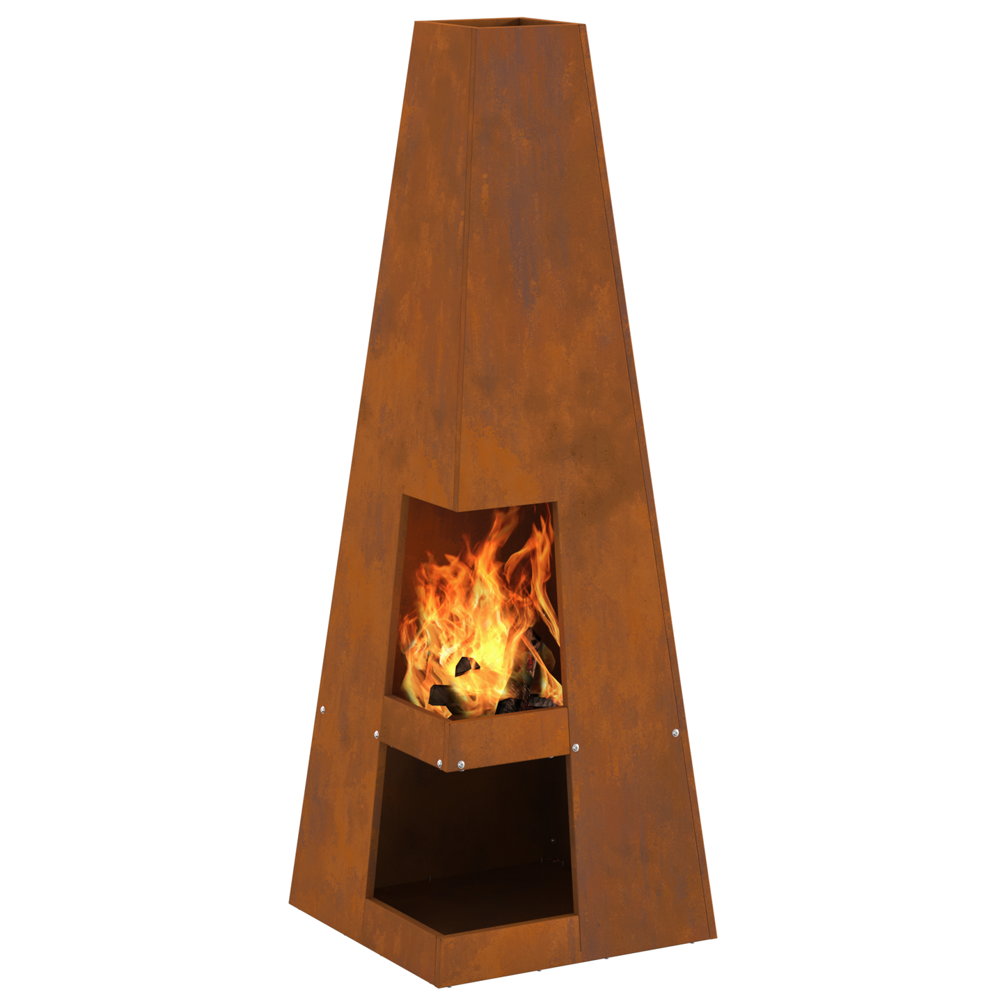Feuerstelle Mit Holzlager Aus Wetterfestem Stahl.