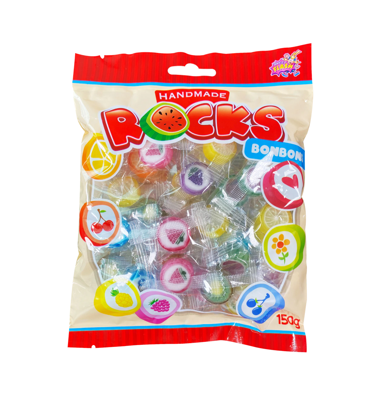Rocks Bonbons 150g Apfel, Kirsche, Orange, Zitrone, Melone und Himbeere