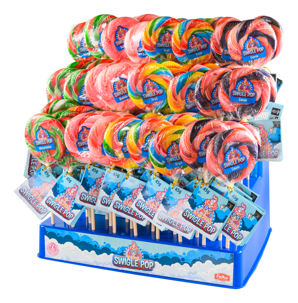 Felko Swigle Pop Counter Display mit 77 Lollies zu 45g pro Stück
