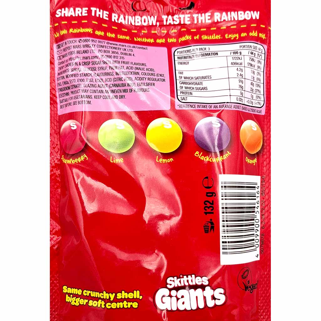 Skittles Giants Kaubonbons 132g Extra große Kaudragees in knuspriger Zuckerhülle - Candyshop.ch
