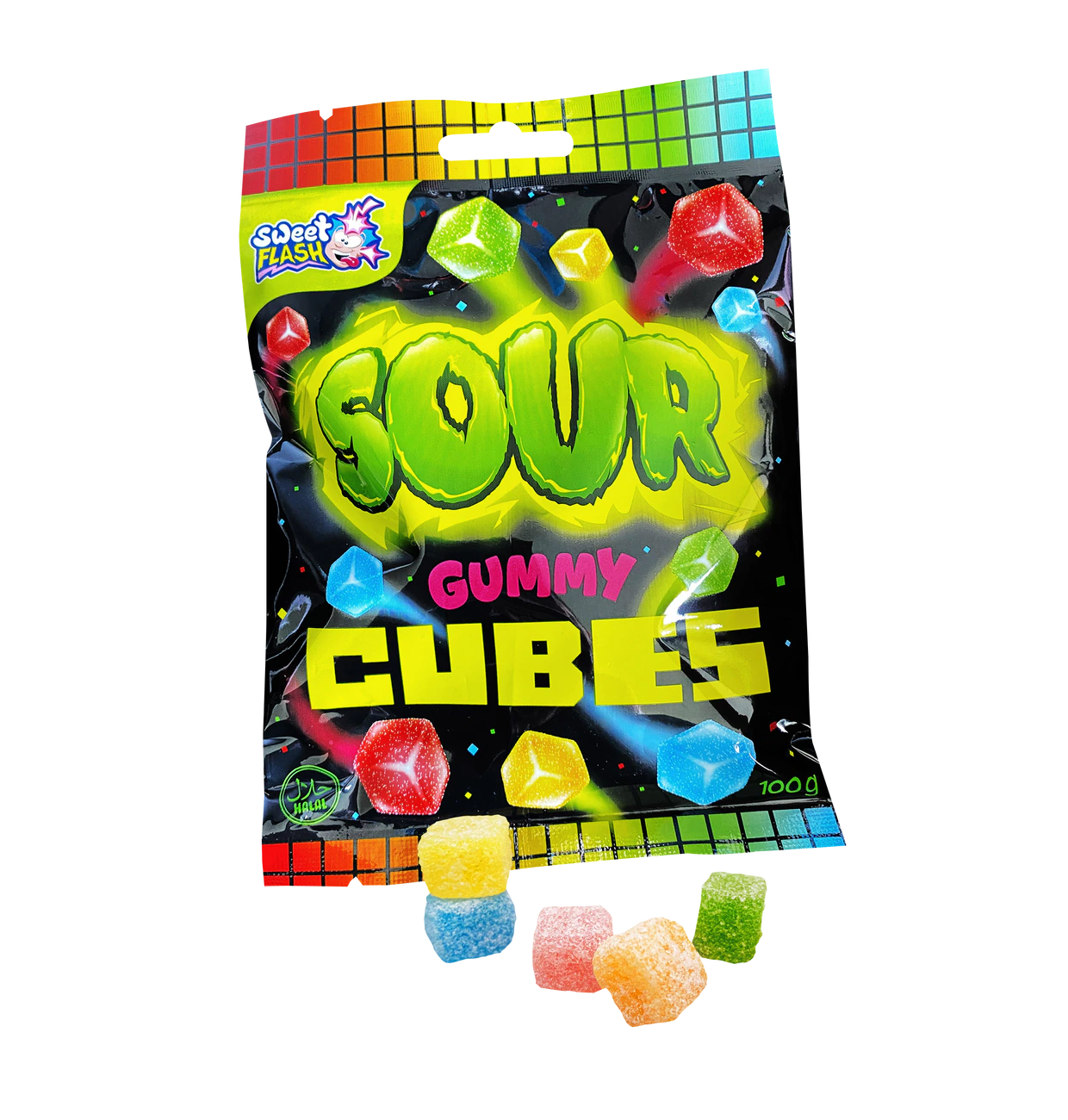 Sour Gummy Cubes Fruchtgummi 100g Extra Saure Fruchtgummi in Würfelform.