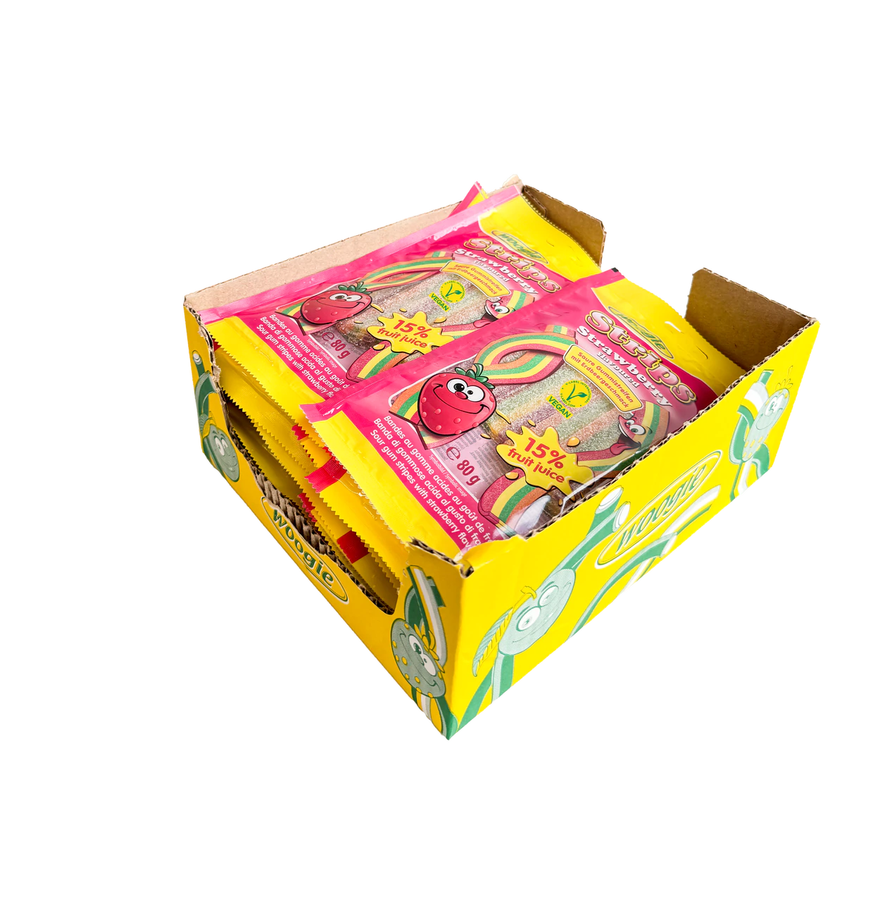 Woogie Sour Strawberry Strips 80g