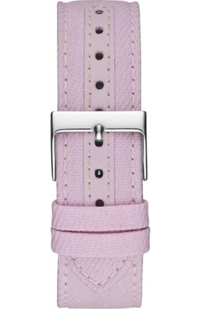 GUESS Damen Armbanduhr W1068L8 – Quarz Uhr mit rosa Textilarmband & silbernem Zifferblatt