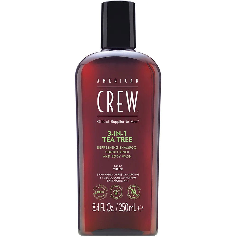 American Crew American Crew, 3-In-1 Tea Tree, Teebaumöl, Haarshampoo, Spülung & Duschgel 3-in-1, Zur Befeuchtung, 250 ml Regu
