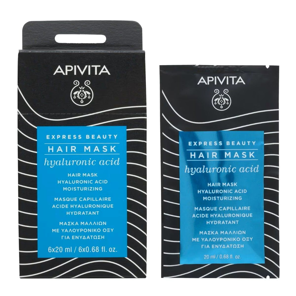 Apivita Apivita, Hyaluronic Acid, Haarbehandlungs-Crememaske, Hydrating & Moisturising, 6 stk, 20 ml Regular