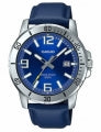 CASIO COLLECTION & VINTAGE DIVER 50M LEATHER - BLUE Herren Quarzuhr mit Datum aus Edelstahl mit – Seitenansicht