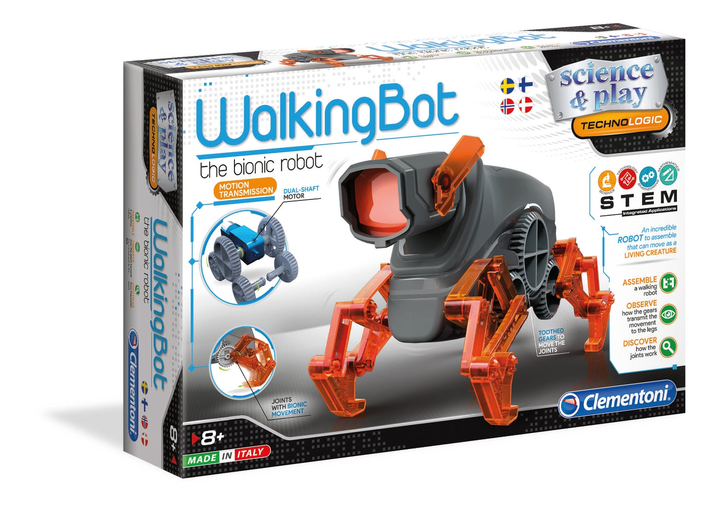 Clementoni, Walking Bot , Konstruktionsset, 75039, Für Jungen, 8+ jahre