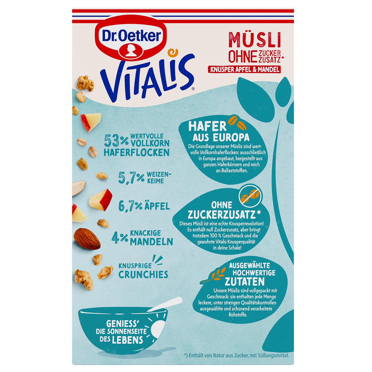 Dr Oetker Vitalis ohne Zuckerzusatz Knusper Apfel & Mandel 400g - Candyshop.ch