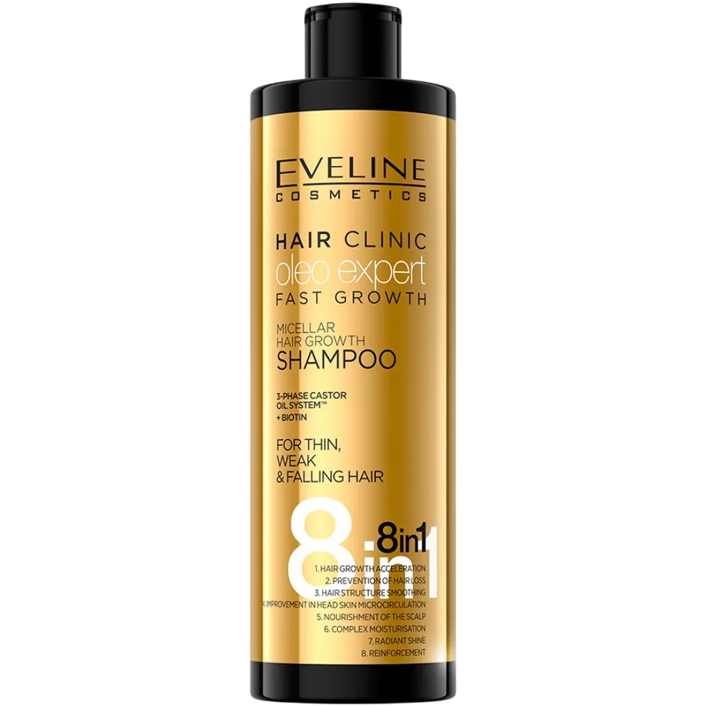 Eveline Cosmetics Eveline Cosmetics, 8 in 1 Clinic Oleo Expert, Haarshampoo, Zur Wachstumsstimulation, 400 ml Regular