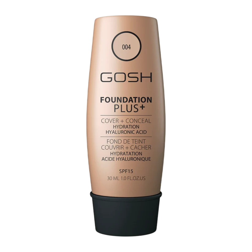 Gosh Gosh, Foundation Plus+, Flüssige Grundierung & Concealer 2-in-1, 004, Natürlich, SPF 15, 30 ml Regular