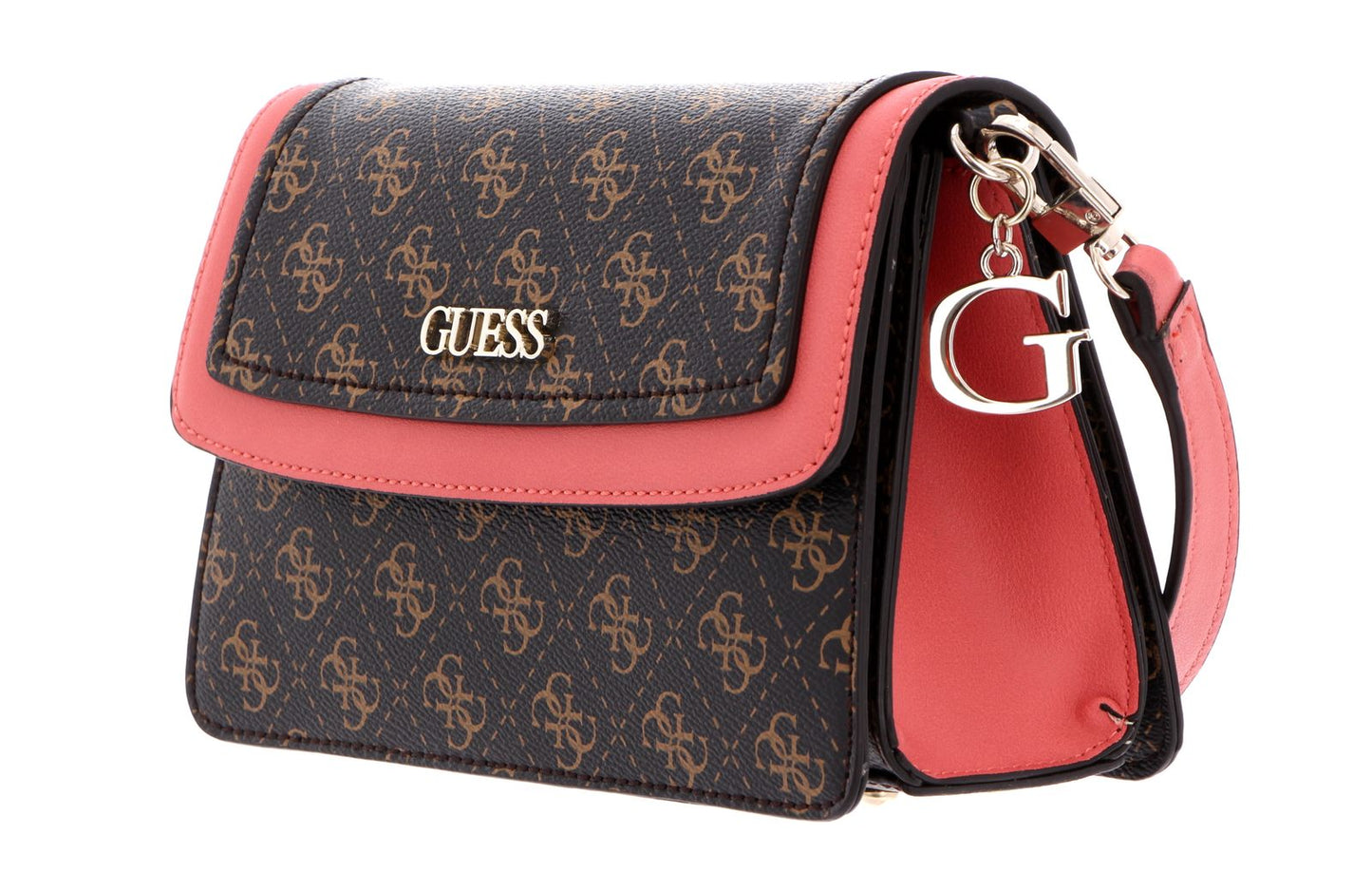 Guess Guess, Camy, Kunstleder, 4G-Logo, Textil-Umhängetasche, Koralle/Braun, Für Frauen Regular