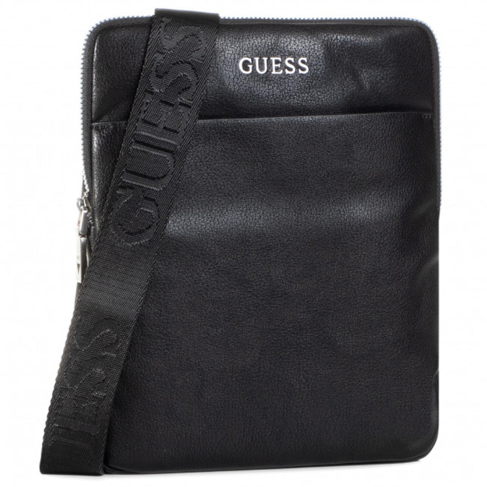 Guess, Scala, Flacher Oberteil mit Reißverschluss, Textil-Umhängetasche, Schwarz, Für Männer