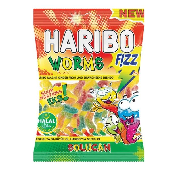 Haribo Fizz Worms 80g Halal - Candyshop.ch