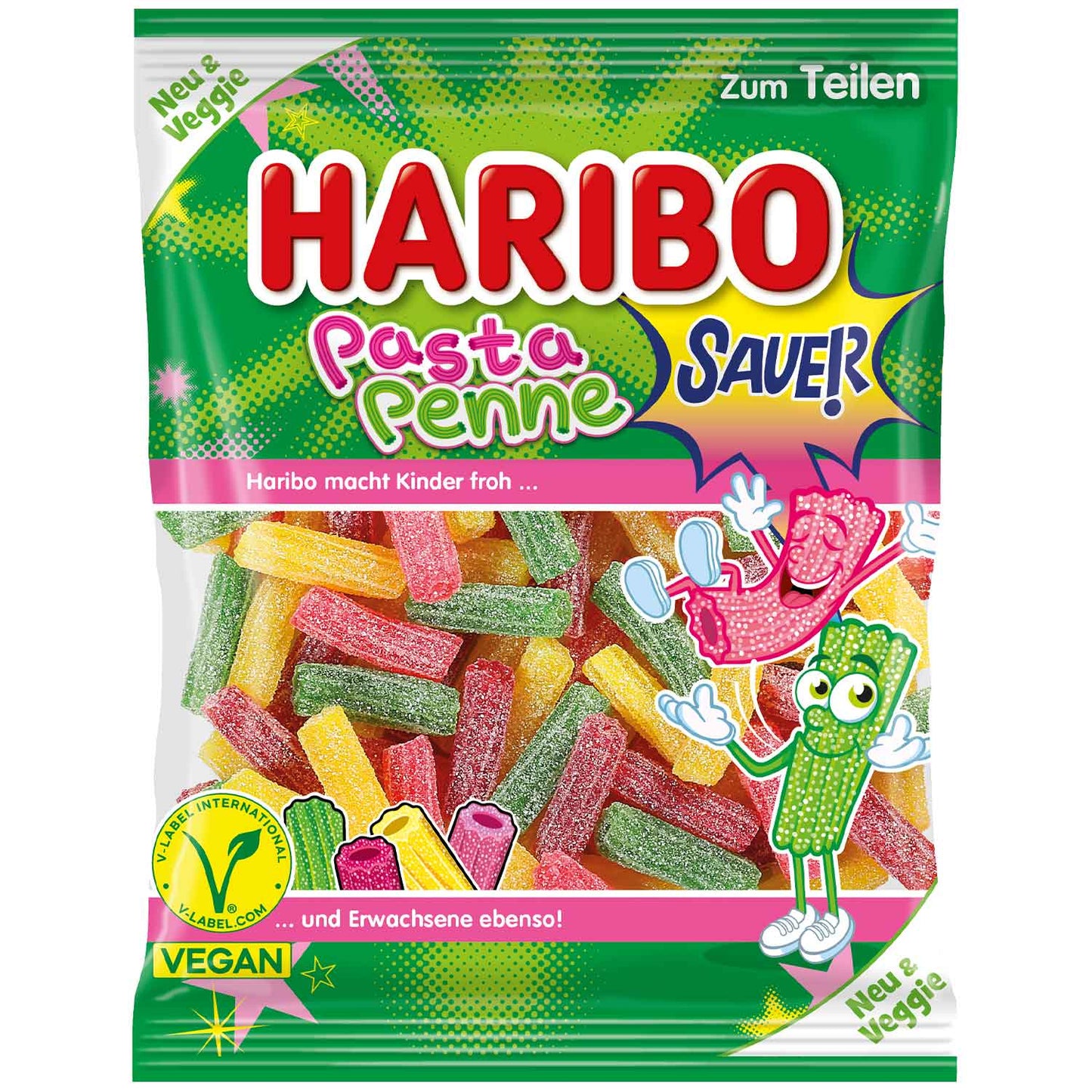 Haribo Pasta Penne Sauer vegan 160g Saures Fruchtgummi - Candyshop.ch