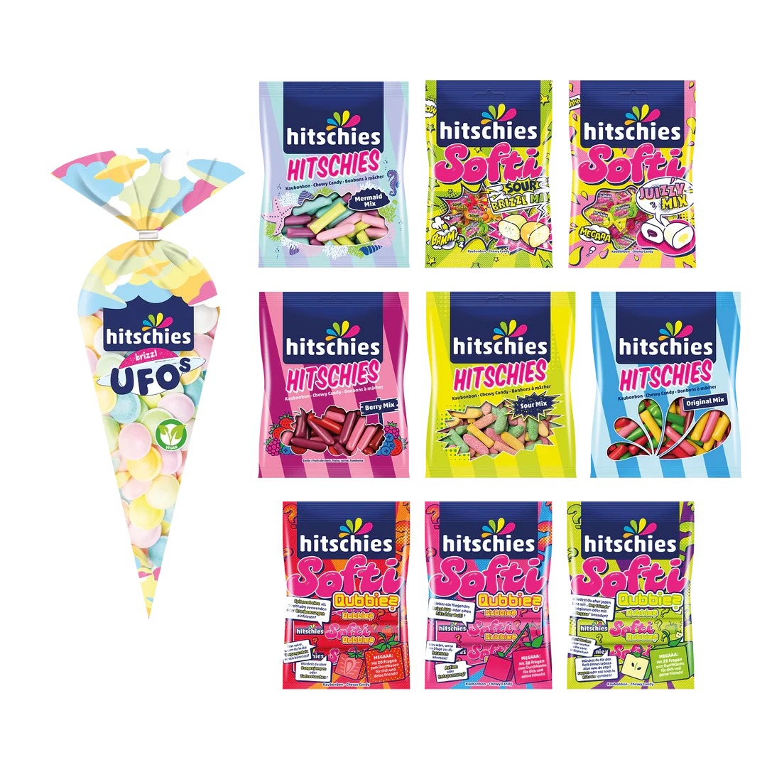 Hitschies Buntes Bündel Halal halal zertifizierte Süßigkeiten Mix aus 20 Beuteln Vorteilspreis - Candyshop.ch