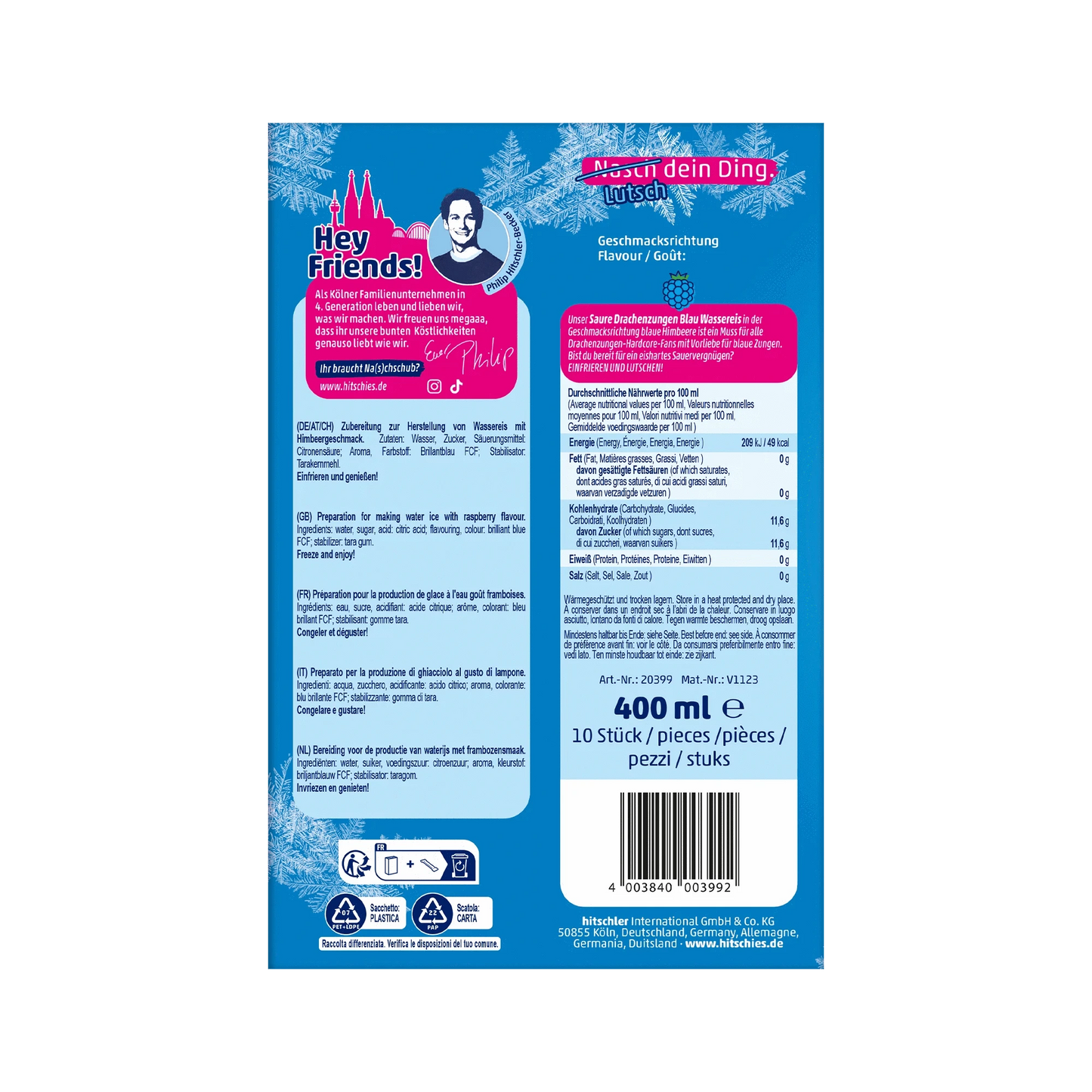 hitschies Saure Drachenzungen Wassereis Blue Edition 10x40ml - Candyshop.ch