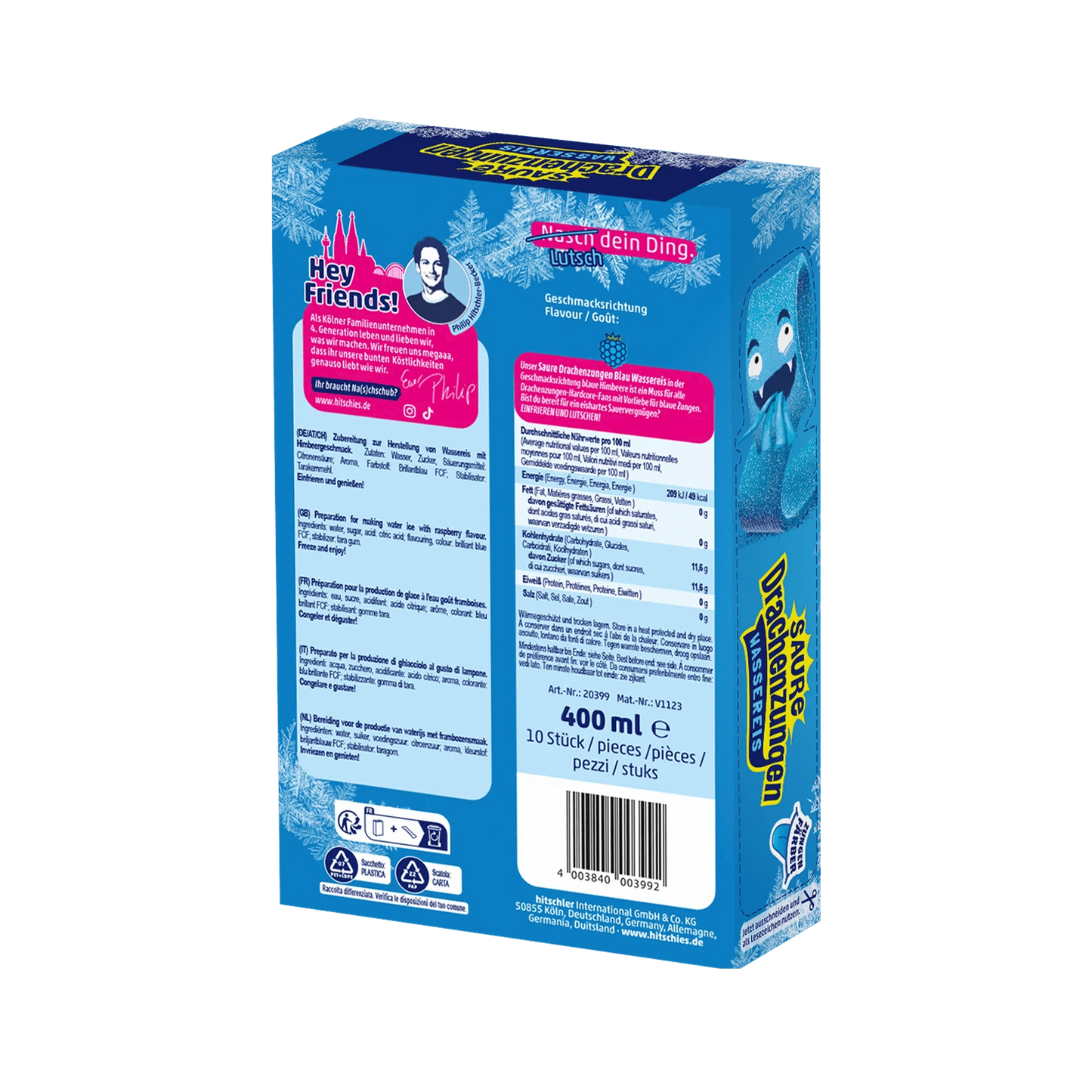 hitschies Saure Drachenzungen Wassereis Blue Edition 10x40ml - Candyshop.ch