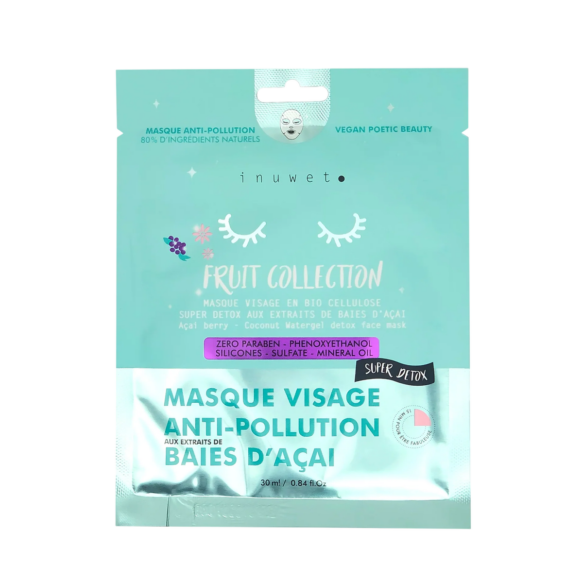 Inuwet Inuwet, Fruit Collection, Vegan, Purifying & Detoxifying, Gesichtsmaske, Gesicht, Tag & Nacht, 30 ml Regular