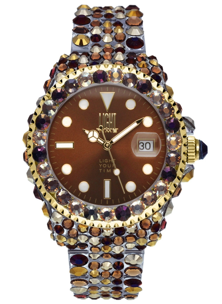 LIGHT TIME Mod. MEDITERRANEO - Full Strass / Brown Damen Quarzuhr mit Datum aus Polycarbonate – Produktansicht