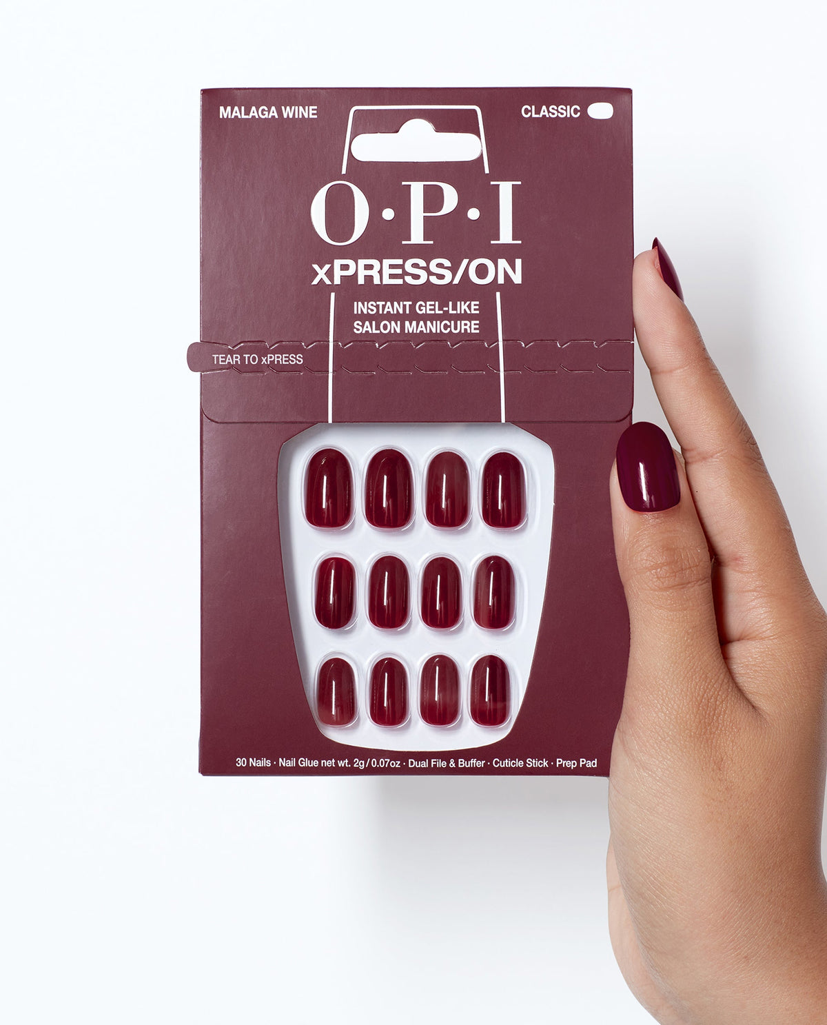 Opi Xpress-On Uñas Artificiales Tonos Icónicos Malaga Wine 30 U