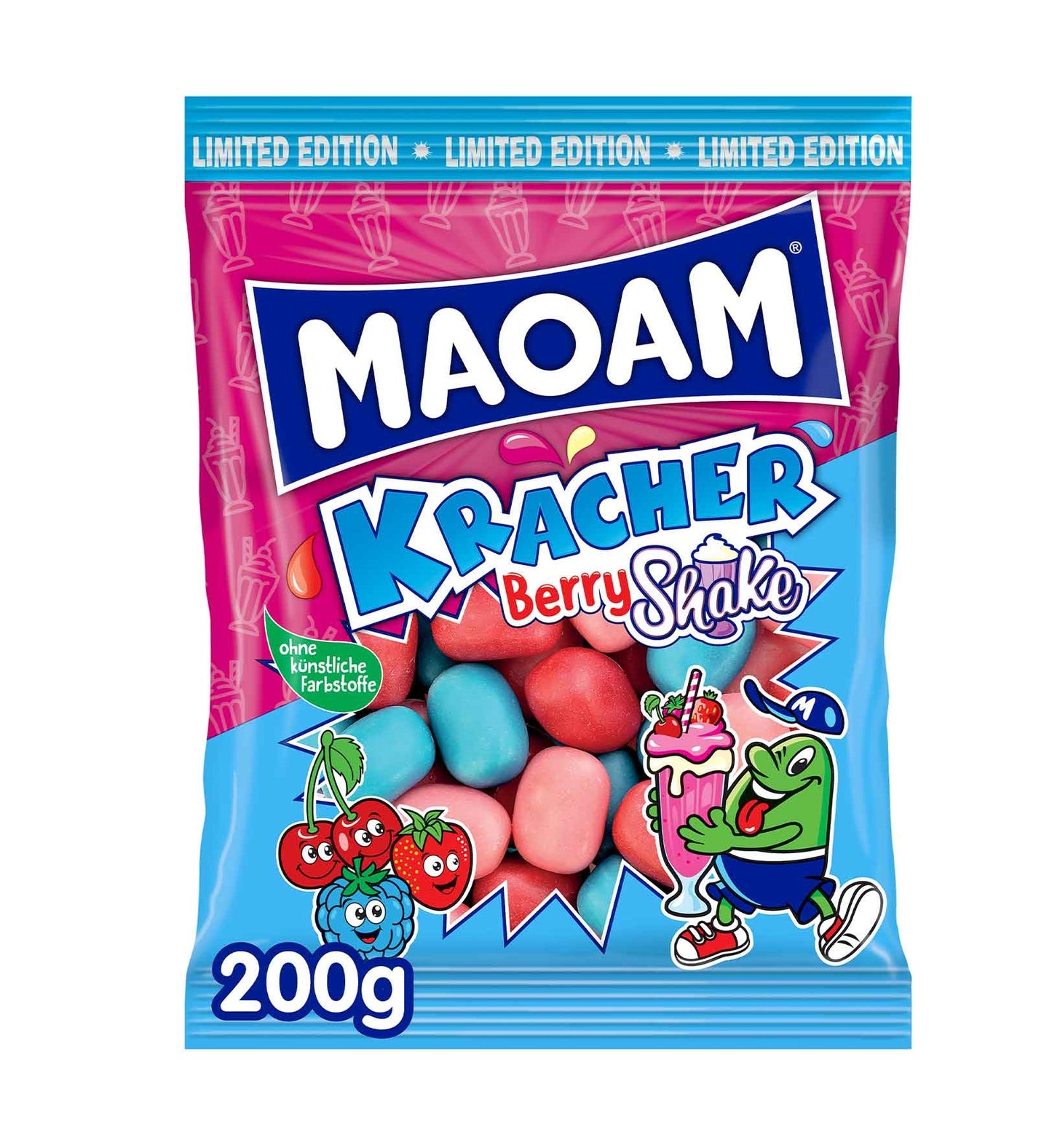 Maoam Kracher Berry Shake 200g Kaubonbons in den Sorten Kirsche, Blaue Himbeere und Erdbeere