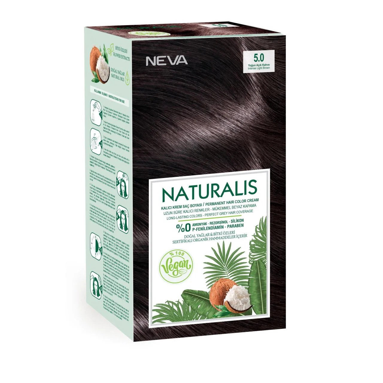Neva Permanente Haarfarbe Neva, Naturalis, Permanent Hair Dye, 5.0 Intense Light Brown, 150 ml Regular