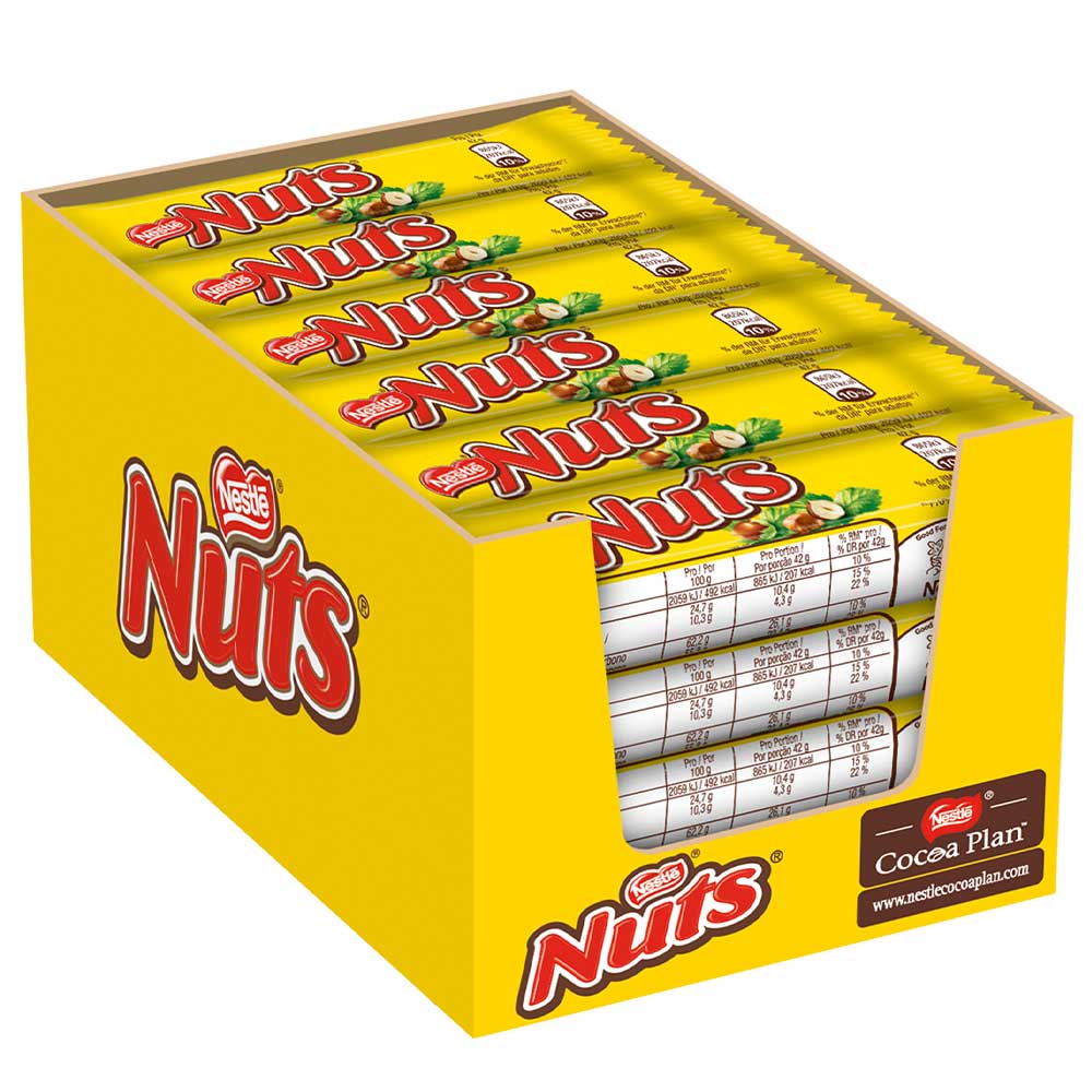 Nuts 24x42g 24 einzeln verpackte Riegel aus Milchschokolade - Candyshop.ch