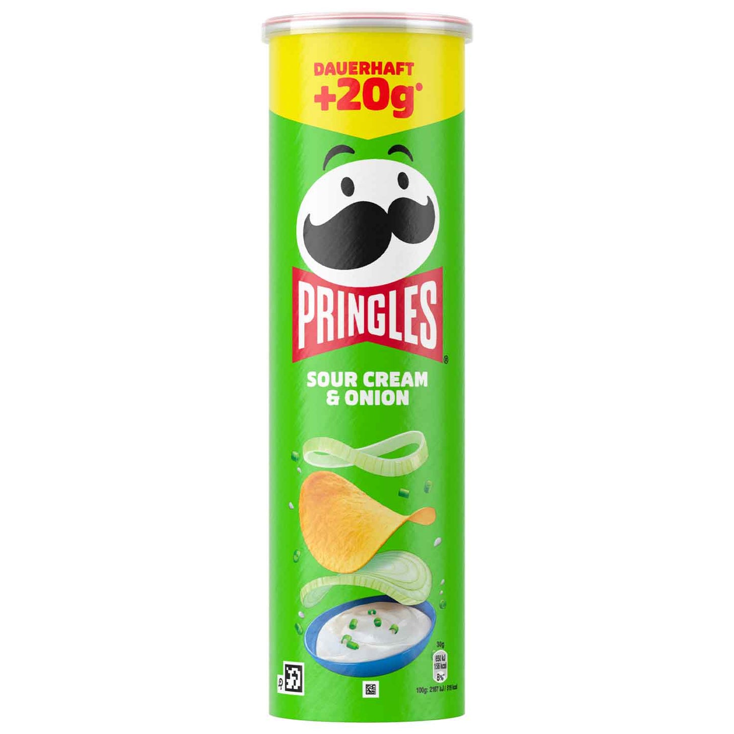 Pringles Sour Cream & Onion 125g Stapelchips mit Sauerrahm- und Zwiebelgeschmack. Für Vegetarier geeignet.