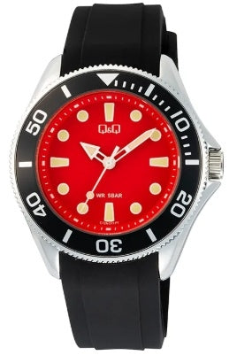 Q&Q GENT DIVER BLACK Herren Quarzuhr aus Metal Silicone mit Silikonarmband 41 mm C72A-011PY – Produktansicht