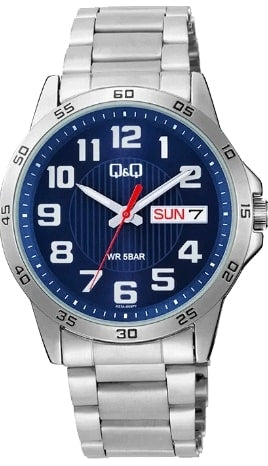Q&Q Mod. GENT DAY & DATE Herren Quarzuhr mit Datum aus Edelstahl mit SS Bracelet 42 mm – Produktansicht