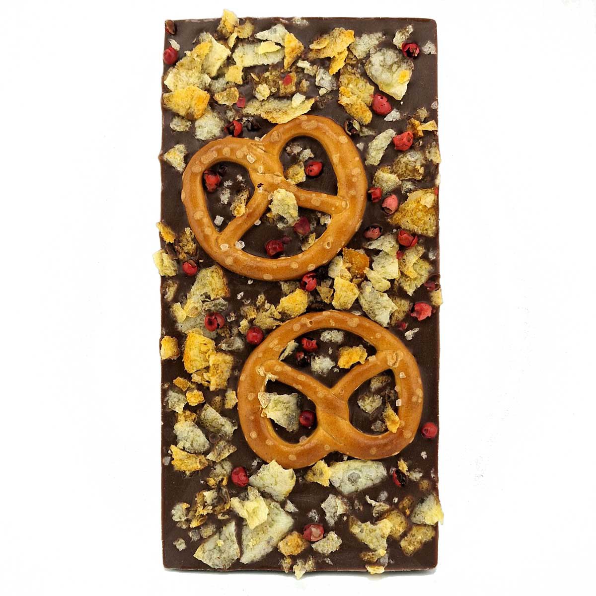 Ritonka Premium Milchschokolade - Brezel, Crispy Chips, red Pepper 95g - Handarbeit - Candyshop.ch