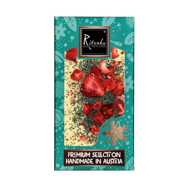 Ritonka Premium weiße Schokolade - Mohn, Erdbeere - 95g Handarbeit - Candyshop.ch