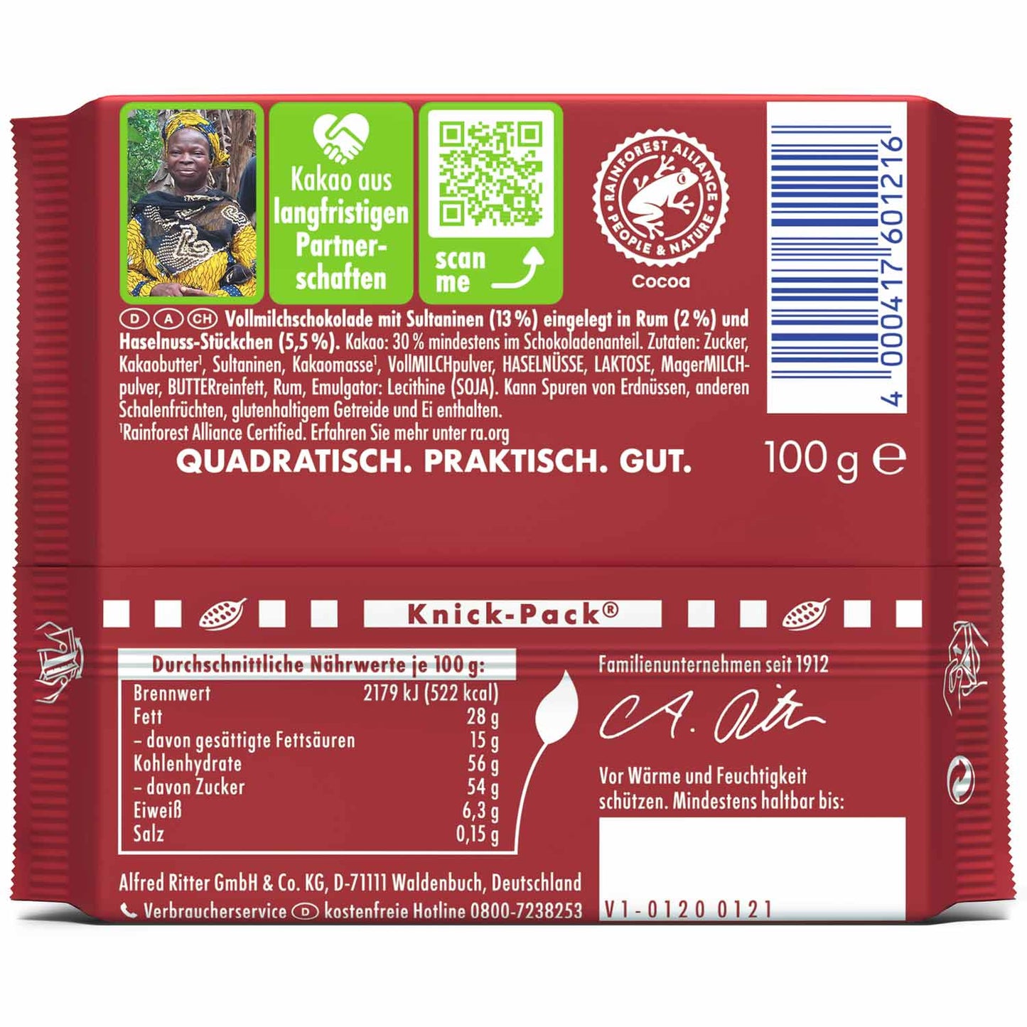 Ritter Sport Rum Trauben Nuss 100g - Candyshop.ch