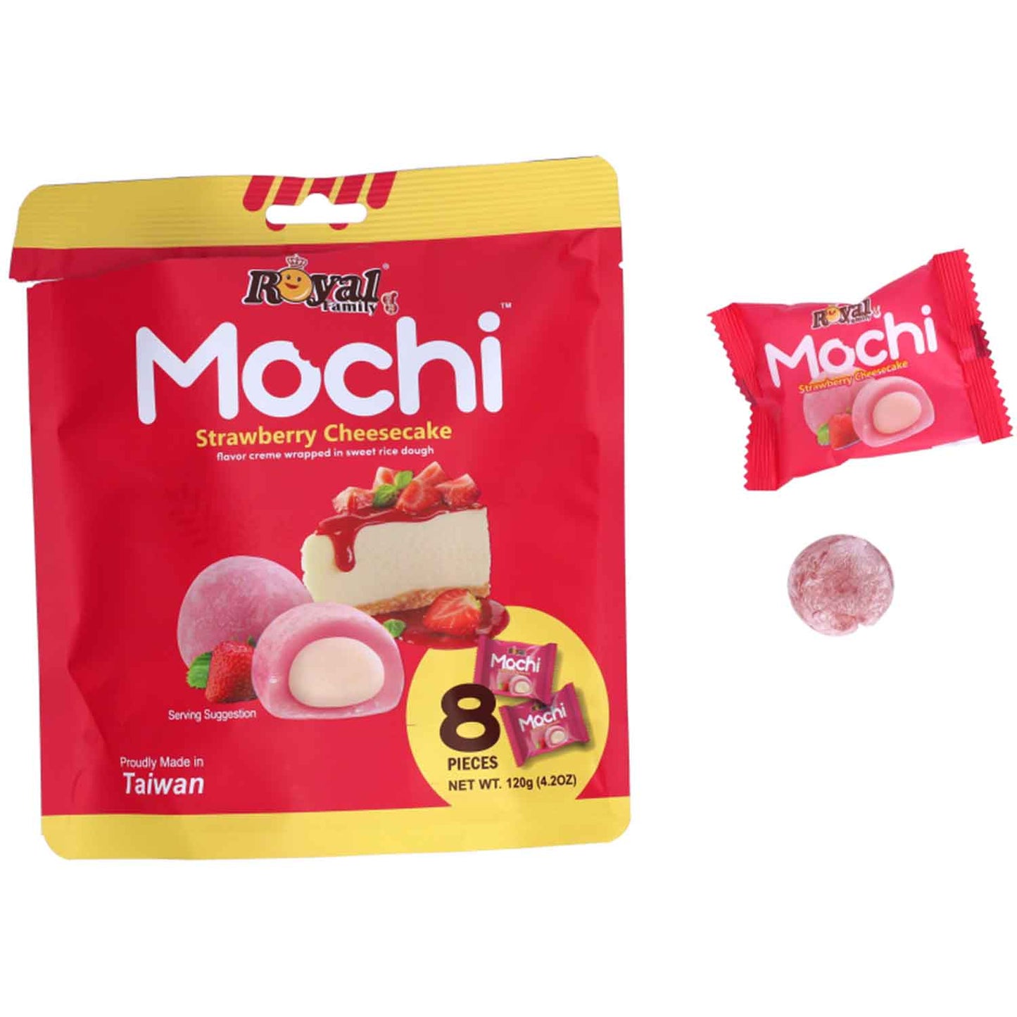 Royal Family Mochi Strawberry Cheese Cake 8 einzeln verpackte Reiskuchen mit Erdbeergeschmack und Käsekuchenfüllung