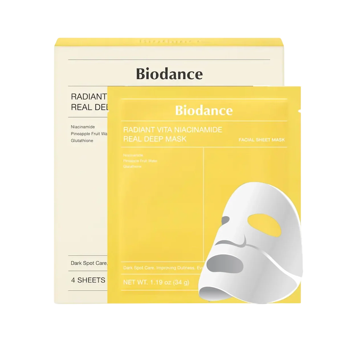 Biodance Setzen, Biodance, Vita Niacinamide, Aufhellung, Gesichtsmaske, Für das Gesicht, 4 stk, 34 g Regular