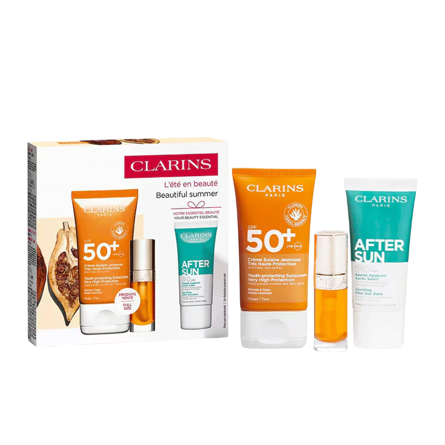 Clarins Hautpflegeset Set Clarins: Clarins, Hydrating, Sunscreen Cream, For Face, SPF 50+, 50 ml + After Sun, Regenerating, A
